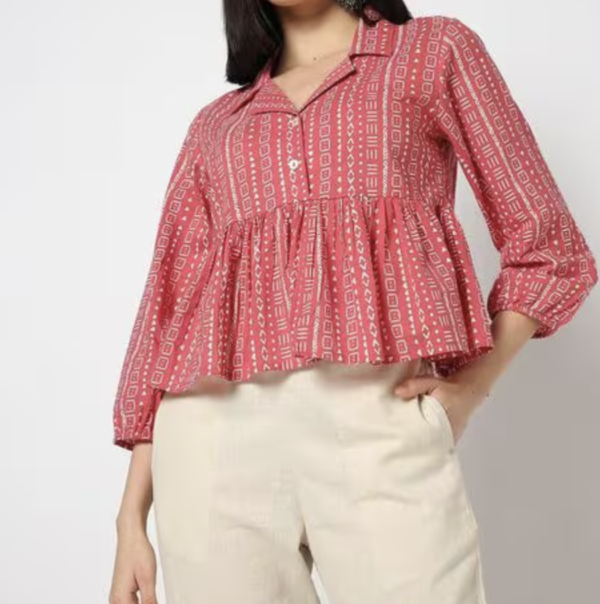 Women Geometric Print Peplum Top - Image 2